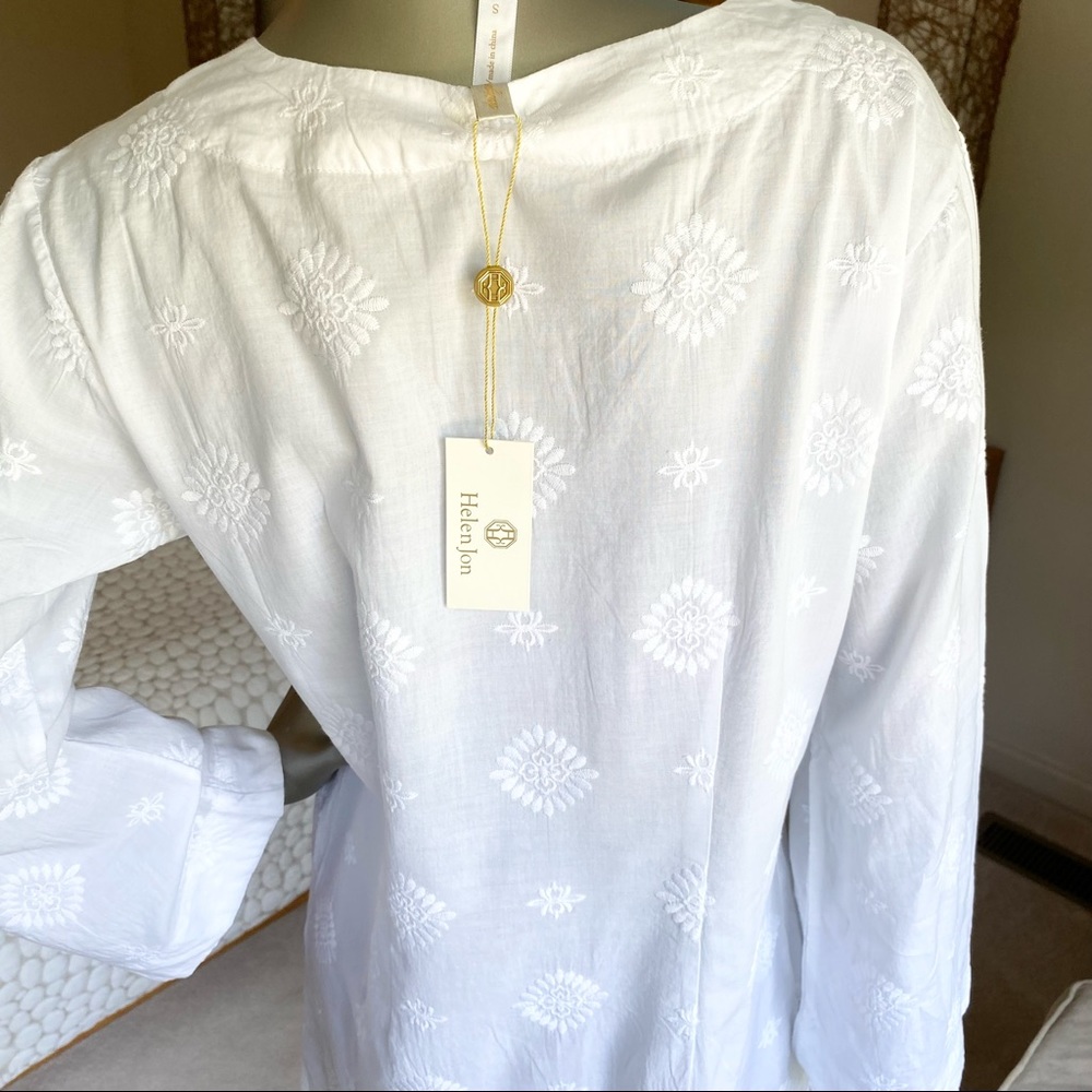 White on White Embossed Tunic Swim Coverup - Picture 6 of 16